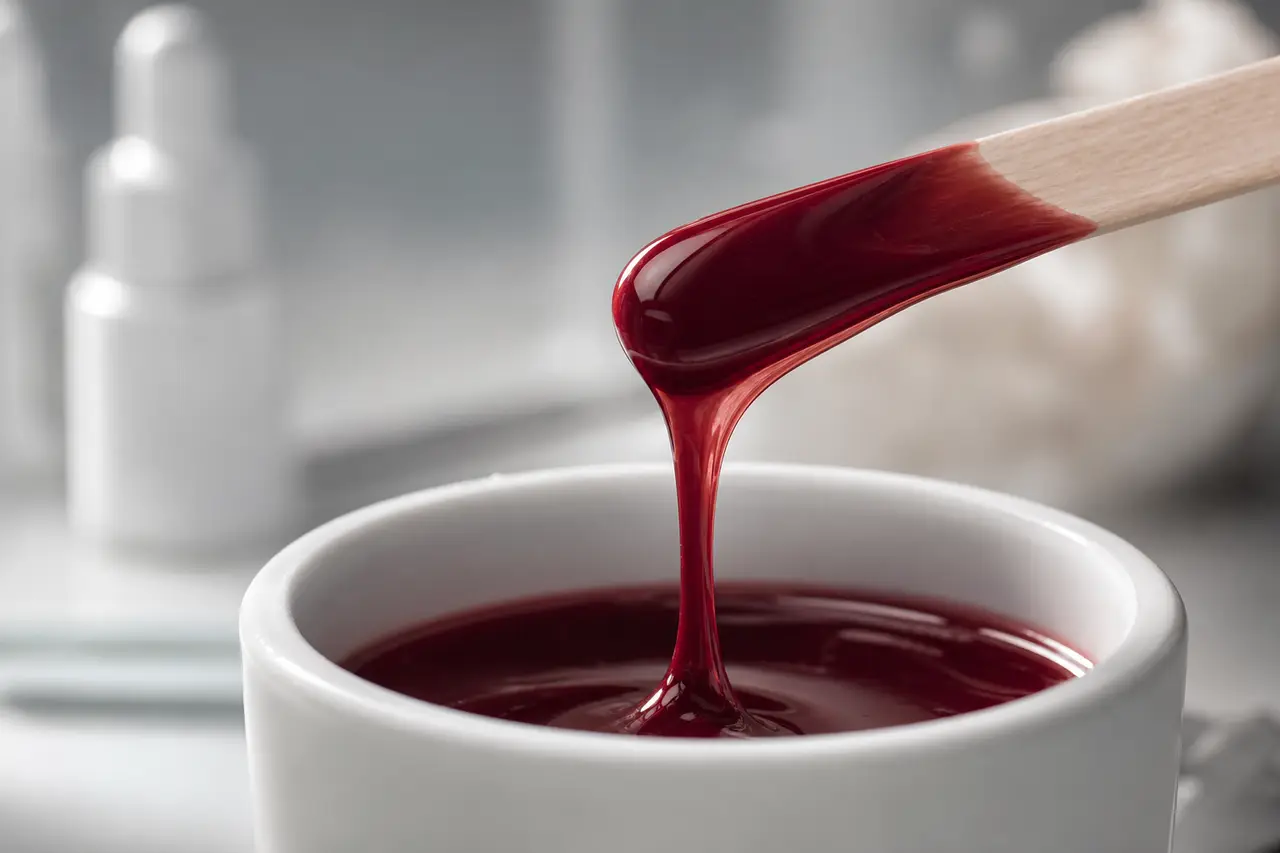 Épilation : détail matière du soin (produit, texture, geste), gros plan