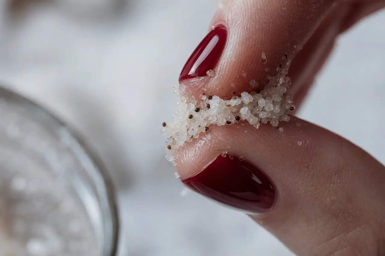 Minceur et corps : détail matière du soin (produit, texture, geste), gros plan