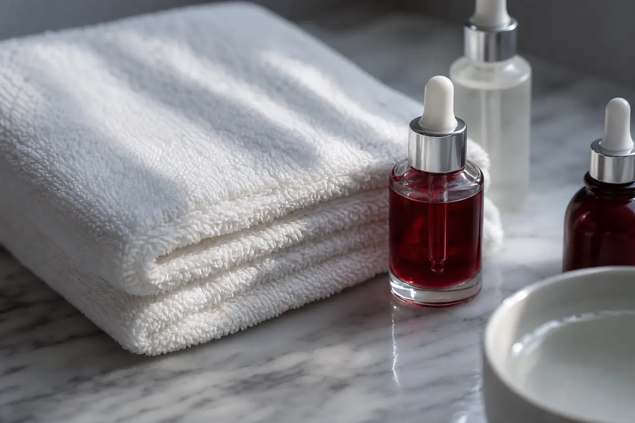 Soin du visage : résultat ou instant du soin, cadrage serré, aucune personne identifiable